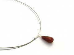 Rudý oválný přívěsek nerez řetízek