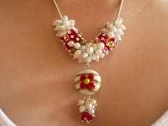 Rudý oválný přívěsek nerez řetízek