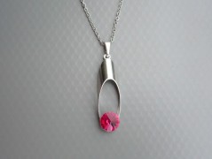 Rudý oválný přívěsek nerez řetízek