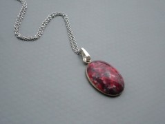 Rudý oválný přívěsek nerez řetízek