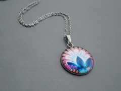 Rudý oválný přívěsek nerez řetízek