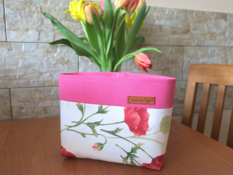 Látkový košík -Vlčí máky dekorace dárek kuchyně košík koš bavlna puntíky organizér koupelna textilní látkový na drobnosti renopast vystužený 