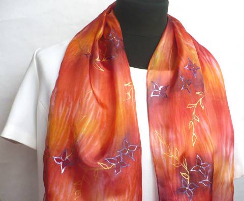 Hedvábná šála Fuego. šála hedvábí hedvábná šála dárek pro ženu pestrobarevná šála 