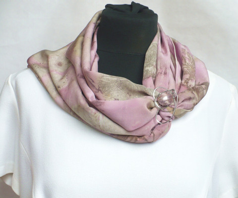 Luxusní šála se sponou Ekoprint 62. spona souprava hedvábí šátek hedvábná šála dárek pro ženu šála se sponou ekoprint eko print 