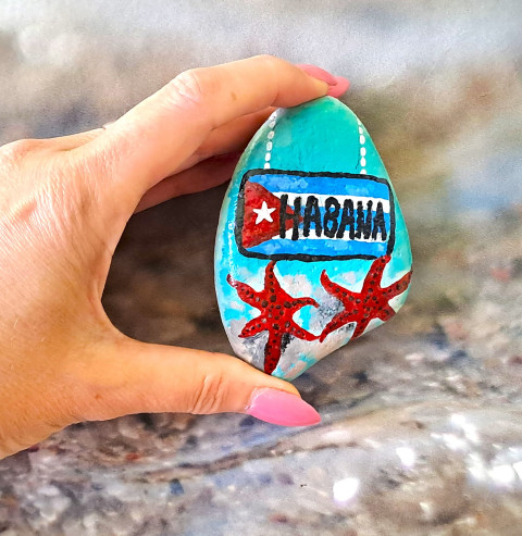 Havana červená talisman moře oblázek tyrkys hvězdice pro štěstí havana malovaný kamínek kuba 