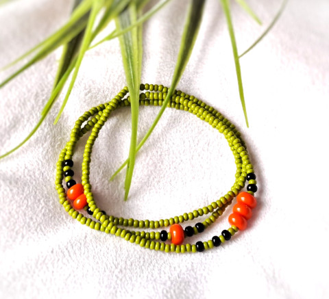 Papája - dámský náramek náramek zelená oranžová černá léto dovolená náramek z korálků korálkový náramek papája náramek na pružence dámský náramek pruženkový náramek 