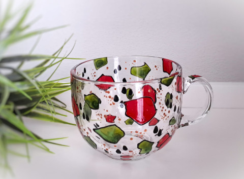 Velký hrnek - Watermelon abstract červená zelená hrnek káva léto meloun výrazný hrníček abstraktní melouny na čaj na kávu velký hrnek skleněný hrnek melounový varné sklo ručně malované sklo malovaný hrnek čiré sklo originální hrnek autorský hrnek watermelone 