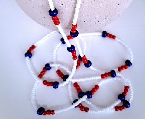 Navy style 2v1 - náhrdelník/náramek červená náhrdelník náramek korálky moře modrá bílá léto navy námořnický korále korálkový pruženkový na pružence dámský náhrdelník navy style 