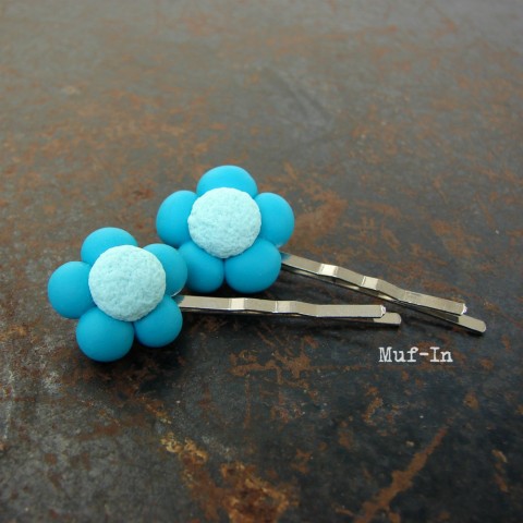 Sponky do vlasů - modré květinky spona sponka vlasy květina modrá květiny kytičky kytička tyrkysová kvítek účes do vlasů 