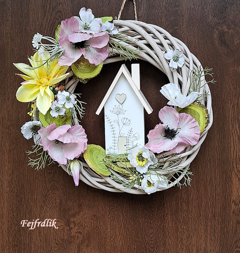 chatka na stráni :).. domov dekorace růžová bílá věnec léto světlý pudrová máky na dveře chatka 