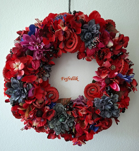 velký věnec ,, maliny a borůvky,, dekorace velký fialová věnec červený maliny borůvky celoroční modročervená tajemný na dveře tmavěčervený tmavý.originální 