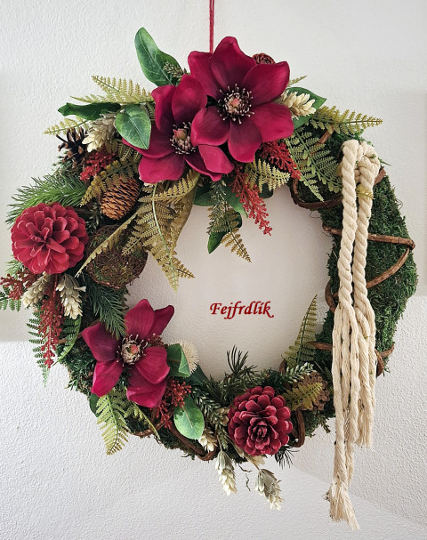 věnec,, v mechu a kapradí.. dekorace originální podzim zelený mechový magnolie na dveře vínové velký věnec celoroční věnec šiššky 