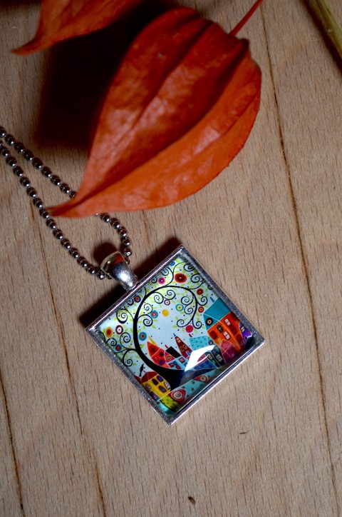 Malovaná města ve čtverci... šperk náhrdelník dárek přívěšek veselý pozitivní originálníh 