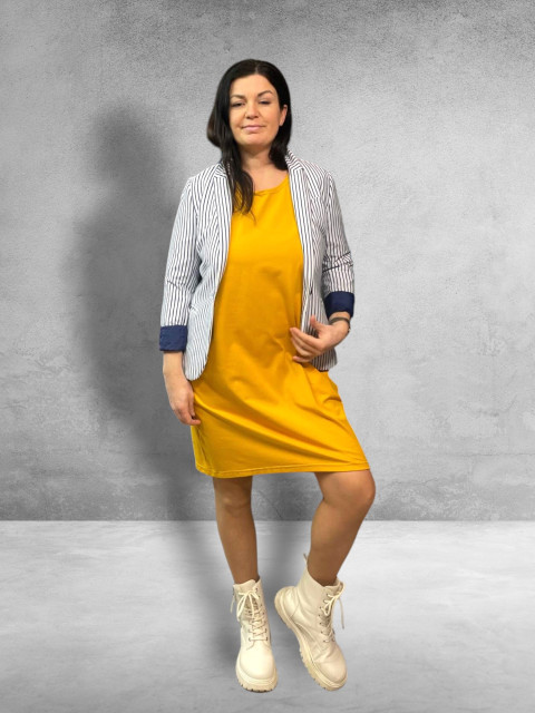 Dámské šaty hořčice L/XL šaty hřejivé šatky melírované svetrové 