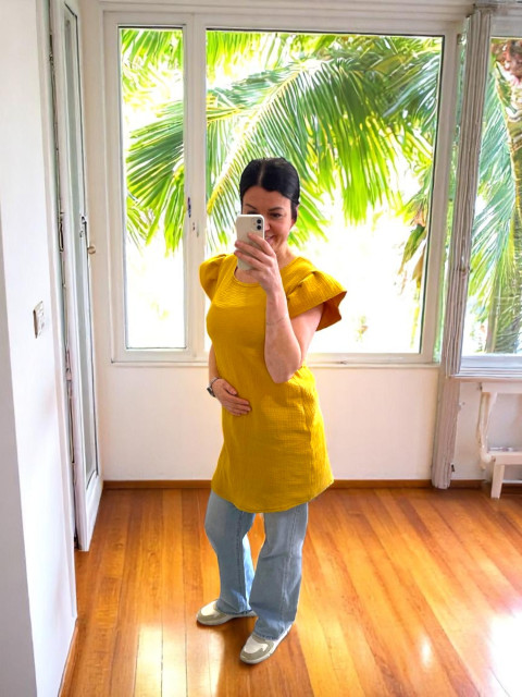 Dámská mušelinová šatovka mustard letní bavlna lehké mušelin 