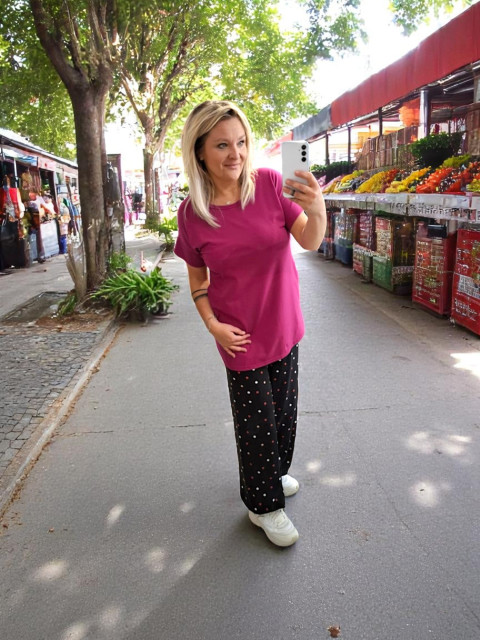 Dámská tunika Fuchsie - M/L tunika halenka triko top černé tmavá 