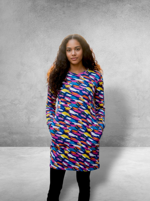 Dámské šaty Barvičky - L/XL veselé barevná šaty barvy volné bavlněné teplákové šatovka 