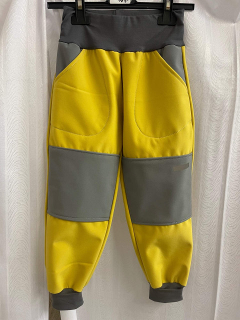 Dětské softshell kalhoty žluté-116 dětské kalhoty bavlněné tepláky hořčicové baggy 