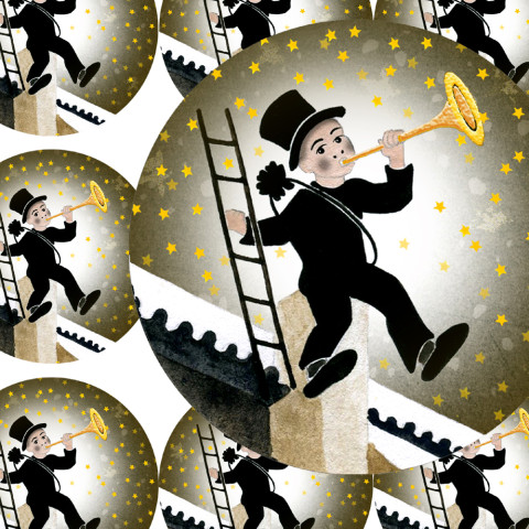 KOMINÍČEK - samolepky zábava sníh zima vánoce přání příroda vánoční diář deník komín hvězdička advent žebřík obálka střecha nálepka trumpeta kominíček pohlednice samolepky samolepka 