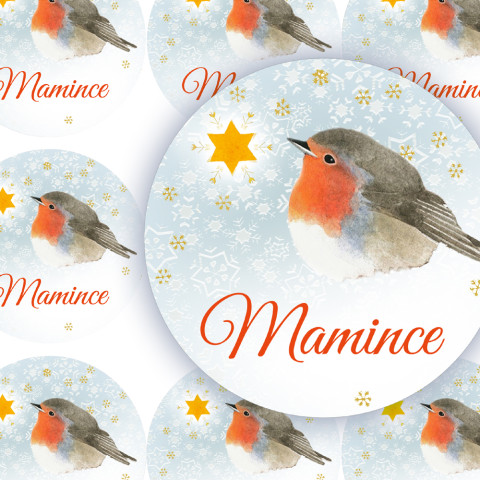HVĚZDIČKA-MAMINCE - jmenovky zábava sníh zima vánoce ptáček jmenovka přání jméno příroda vánoční hvězda diář deník hvězdička advent obálka maminka červenka nálepka pohlednice samolepky samolepka 