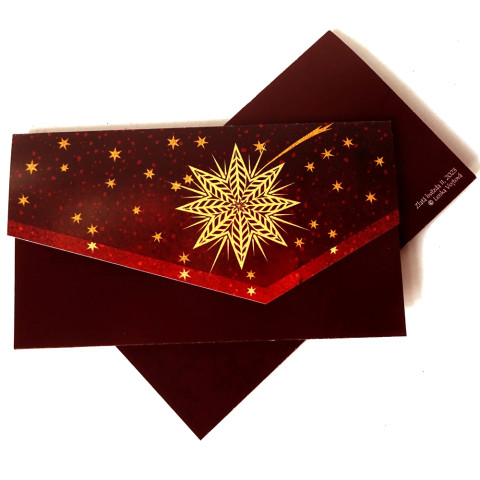 Darovací obálka - ZLATÁ HVĚZDA II vánoce přání vánoční hvězda rezavá vínová kometa peníze okrová hvězdička advent vločka voucher obálka vstupenky 