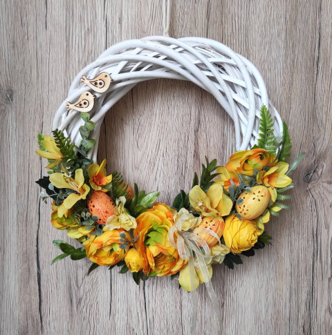 Velikonoční v. s ptáčky dekorace dárek květina ptáček jarní narozeniny věnec jaro věneček velikonoce žlutý bílý velikonoční proutěný květinový narcis vajíčko spring easter pryskyřník 