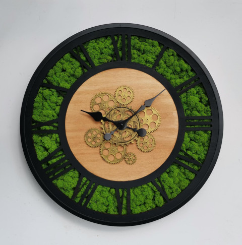 Mechové hodiny 55 cm dekorace zelené nástěnné mechové hodiny sobí mech 