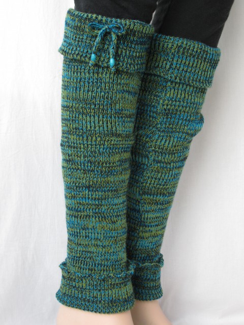 Návleky na nohy barevné I zelená modrá pletené tyrkysová korálek mašlička návleky pružné teplé melírované tmavě modrá na nohy na sport 