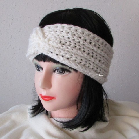 Čelenka háčkovaná ženy bílá dámská čelenka akryl teplá unisex hřejivá 