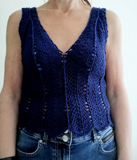 Háčkovaný dámský top modrá letní bavlna ženy top léto háčkované akryl tílko dámské bolerko tmavě modrá crochet crop top 