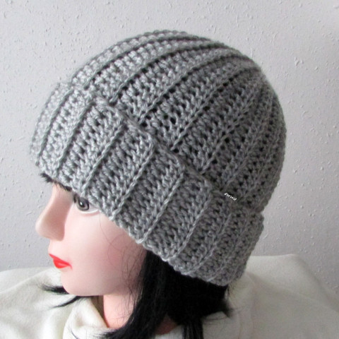 Čepice unisex zima velká čepice háčkovaná šedá pružná zimní akryl unisex hřejivá crochet debilka 