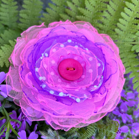 Brož růžová brož květina fialová růžová bílá organza sakura třešňový květ 