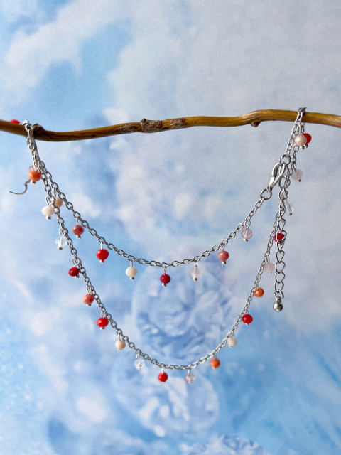 Perličkový náhrdelník - oranžový korálky moře letní elegantní řetízek dovolená 