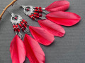 Peříčkové červené náušnice