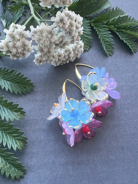 Barevné květy - náušnice korálky elegantní nerez luxusní ocel sváteční do divadla steel 