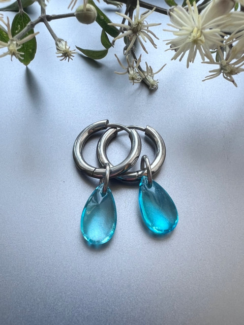 Tyrkysové slzičkové náušnice-Steel kruh kapka nerez ocel slza skleněná slzička steel 