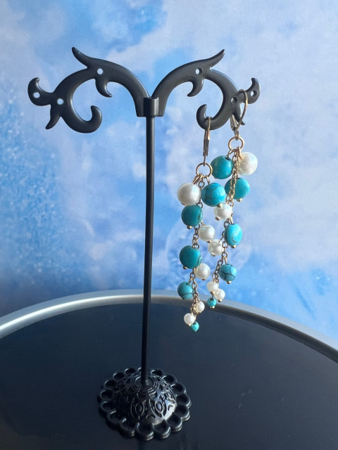 Perlové náušnice korálky řetízek nerez ocel perly tyrkenit steel 