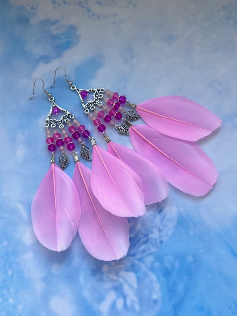 Peříčkové růžové náušnice léto extravagantní nerez ocel festival dovolená peří peříčka 