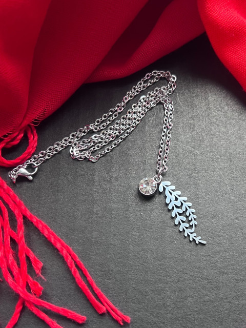 Řetízek s lístečkem a zirkonem přívěsek lístek větvička nerez čirý steel lísteček. zirkon 