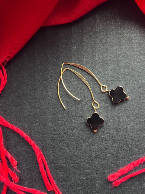 Čtyřlístkové náušnice - S.Steel sklo nerez ocel čtyřlístek pozlacená 