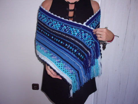 Šála nebo pléd 38 x 150 cm modrý dárek háčkovaný šála extravagantní barevný veselý pléd 