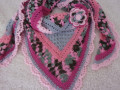 Růžová a šedá - háčkovaný šátek