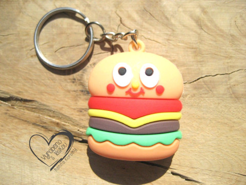 KLÍČENKA - PŘÍVĚSEK - HAMBURGER stříbrný doplněk medvídek medvěd klíče klíčenka platina starostříbro modní plyšový na kabelku platinový 