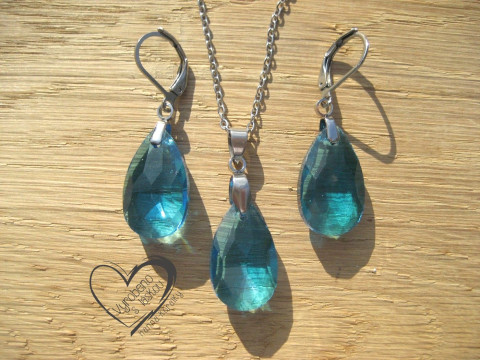 SADA Z NEREZ OCELI  TYRKYSOVÉ KAPKY ocelový řetízek náušnice slza 