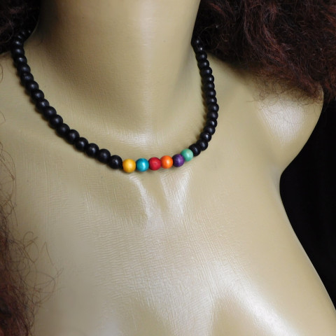 Náhrdelník - korálky barevné dřevo náhrdelník barevný černý 