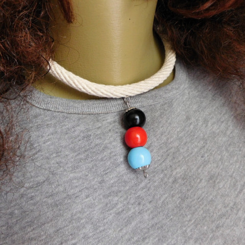 Náhrdelník lankový s korálkami dřevo náhrdelník stříbrná barevné korálky přírodní nerez 