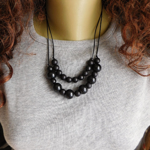 Náhrdelník - černý dřevěný dřevo náhrdelník černý 