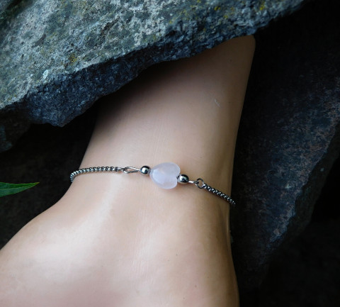 Náramek - růženín, srdce, nerez náramek srdce nerez růženín 