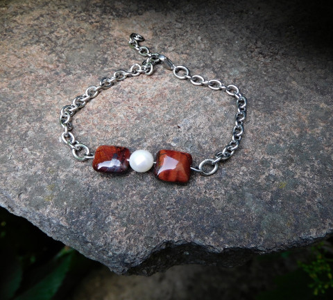 Náramek-nerez,byčí oko, perla náramek nerez perla byčí oko 