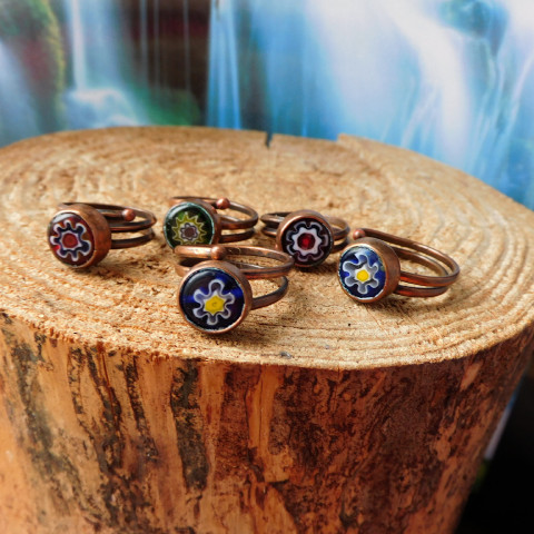 Měděné prstýnky, každý jiný.... měď sklo millefiori 